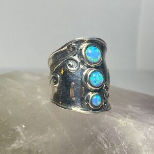 Sterling Silver Lab Opal Cigar Ring - by Didae Israel